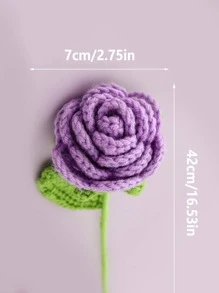 1入手工編織玫瑰形狀假花裝飾,配有紗線,diy禮物 - 紫色 - 查看 2