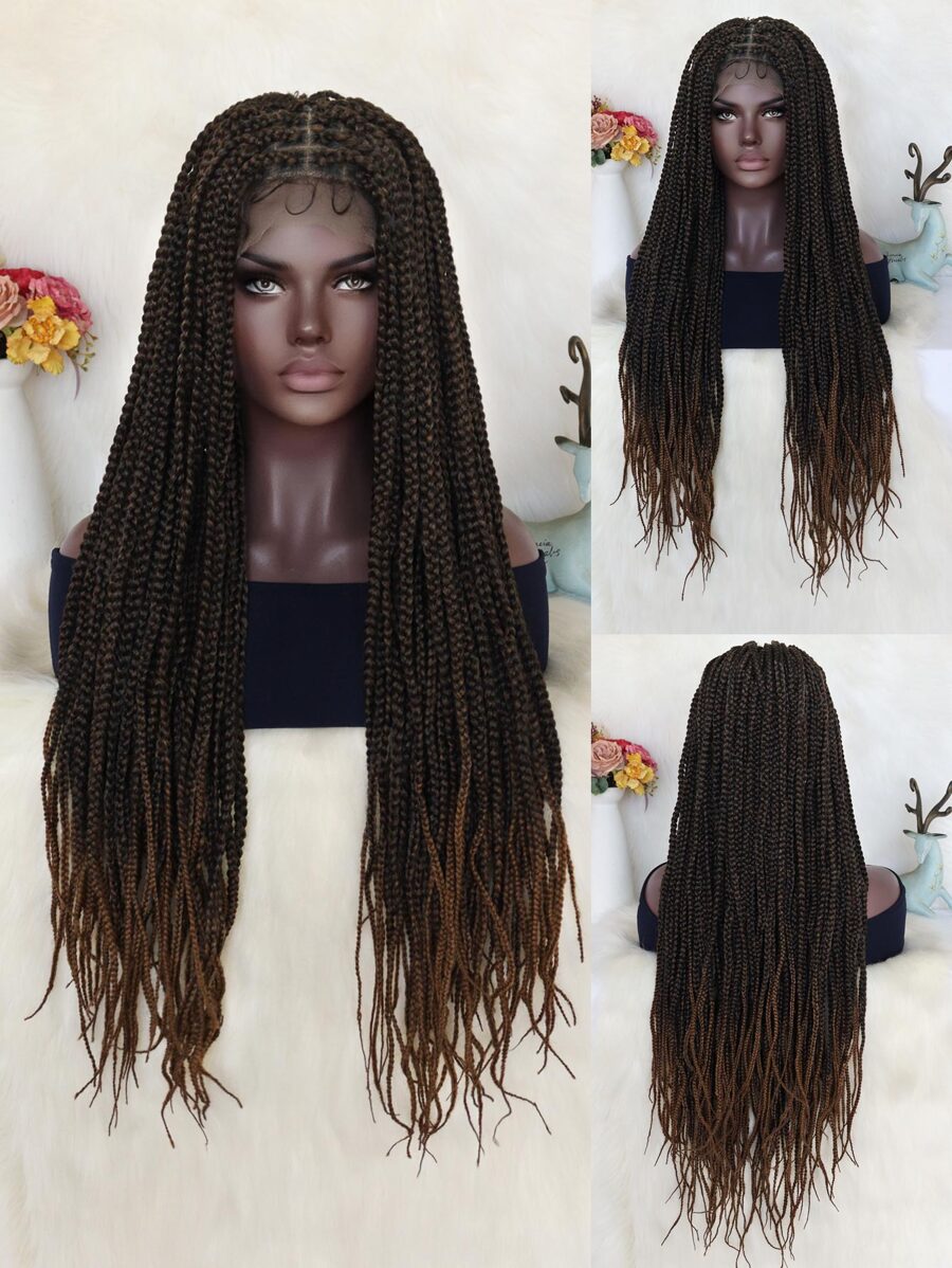 10*5 超長漸層啡色無打結無底網盒子辮頭套 編織辮髮套與寶寶毛刺織髮 去掉合成纖維毛使用膠帶隱藏式透明底網 不包括眉毛和背景的搭配