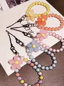 Blue Korean Style Beaded Flower Decoration Phone Lanyard Hand Strap Bag Accessory Keychain Bag Accessories Gift Gift Accessories Decor For Teen Girls Women College Students Rookies & White-Collar Workers Key Chain Charms Key Lanyard Wristlet Keychain