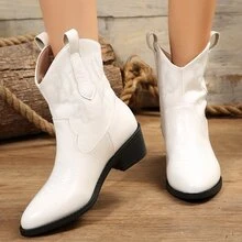 Botas vaqueras cortas para mujer con bordado, llegadas nuevas - Blanco - Ver 2