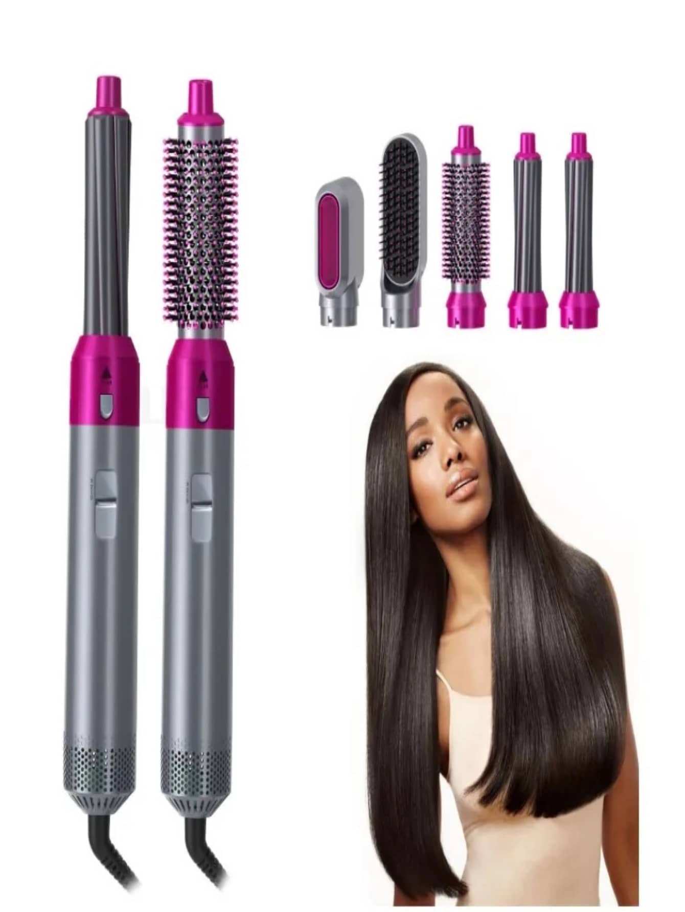 Cepillo Alaciador 5 en 1 Secado Cabello 5 Cabezales Cambio Para Alaciado Ondulado Peinados - Gris - Ver 1