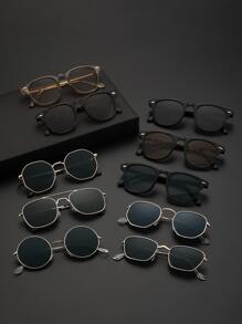 10pcs Classic Metal Geometric Frame Glasses, Black, Suitable For Men's Daily Wear, Back To School Season, Music Festivals, Vacation Outfits, Beach Accessories, Summer Beach Vacation, Outdoor Activities, Travel - 彩色 - 查看 12
