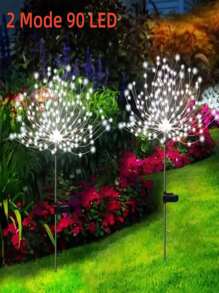 1pc 90leds Waterproof Solar Powered White Fireworks Light For Outdoor Decoration Such As Courtyard, Garden, Terrace, Flower Bed, Party - White - View 1