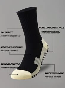 1pair Men's Football Socks With Non-Slip Grip & Thick Cushioning For Soccer & Basketball Sports, For Gym, Fall - Black - View 2