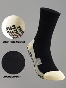 1pair Men's Football Socks With Non-Slip Grip & Thick Cushioning For Soccer & Basketball Sports, For Gym, Fall - Black - View 3