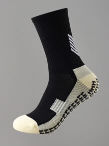 1pair Men's Football Socks With Non-Slip Grip & Thick Cushioning For Soccer & Basketball Sports, For Gym, Fall - Black - View 4
