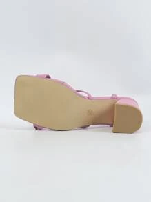 Ladies Pink Square Toe Chunky Heel Sandals, Simple, Comfortable, Versatile And In Fashion - Pink - View 6