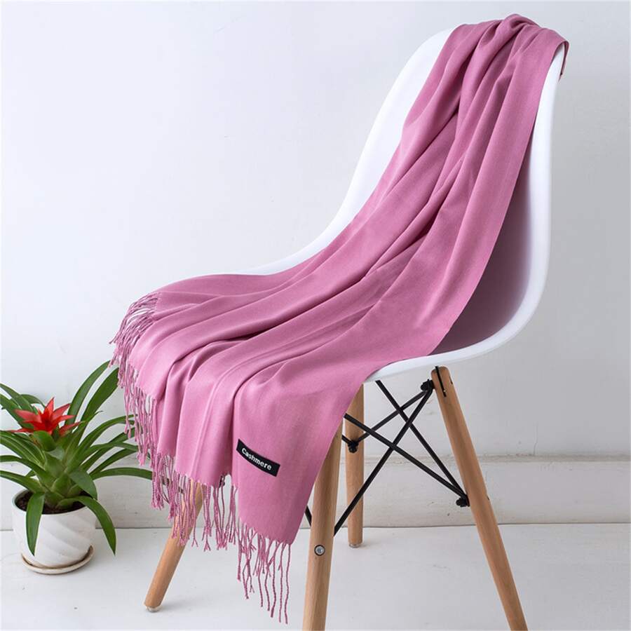 1 件 190*70 厘米经典纯色防风围巾 120 克，适合户外活动、空调房、男女通用轻质披肩，保暖，超大围巾冬季秋季 - 藕粉色 - 查看 1