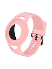 Pink Silica Gel Material Watch Band Compatible With Apple Airtag - Pink - View 1