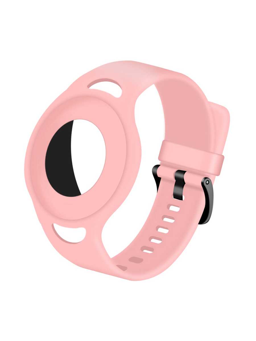 Pink Silica Gel Material Watch Band Compatible With Apple Airtag - Pink - View 1