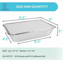 Aluminum Pans with Lids (50-Pack, 8.5"×6") 2.25 LB Capacity Foil Food Containers with Lids - 50 Pans and 50 Cardboard Covers - Disposable Tin Foil Pans - for Baking, Meal Prep and Freezer, Takeout - 銀色 - 查看 3