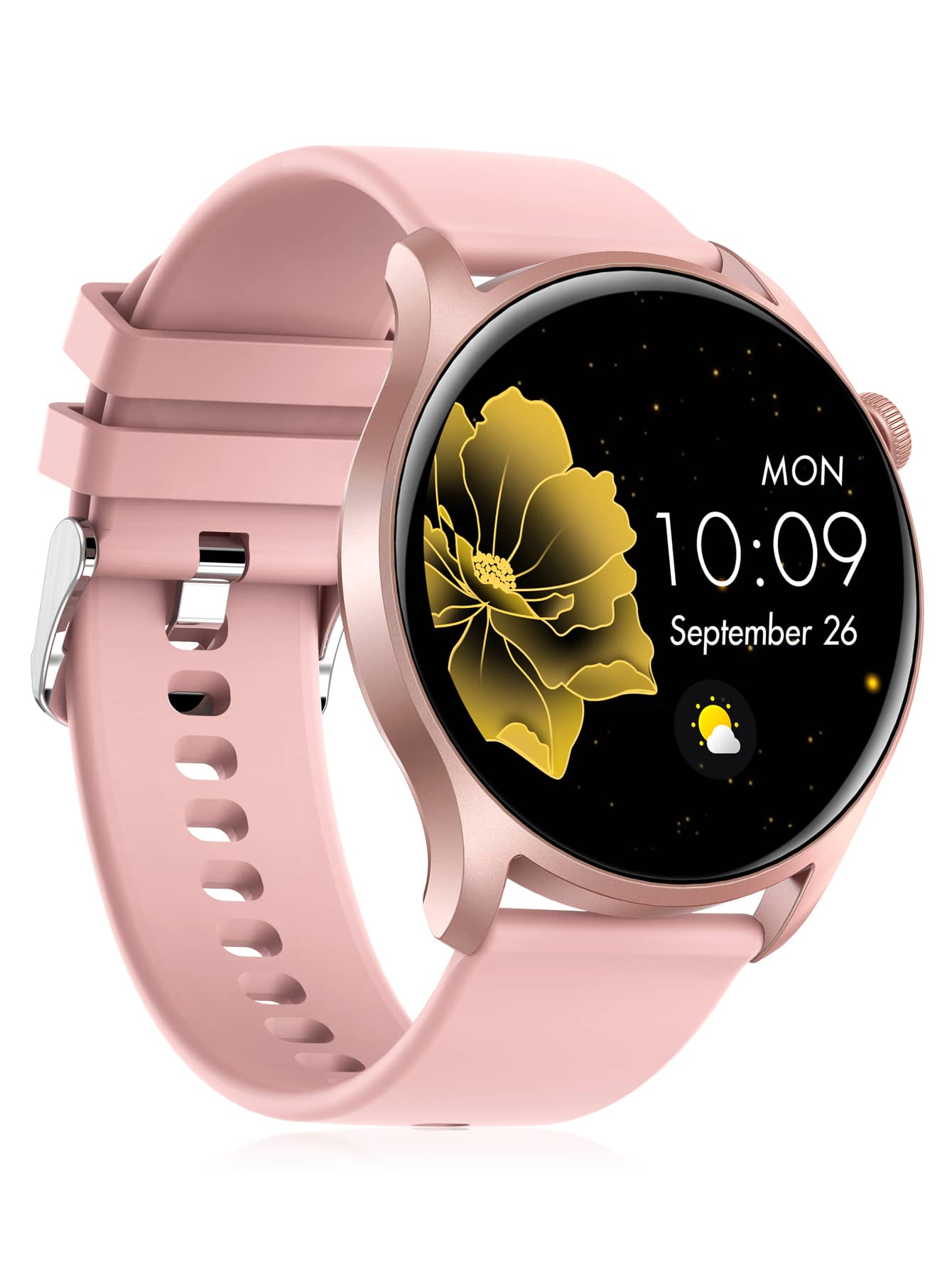 1個 ゴールド メッシュストラップ スポーティ 睡眠トラッカー 心拍計 丸い ダイヤル スマートウォッチ & 1個 交換 腕時計バンド , 日常の装飾用 - ローズゴールド - 見る 3