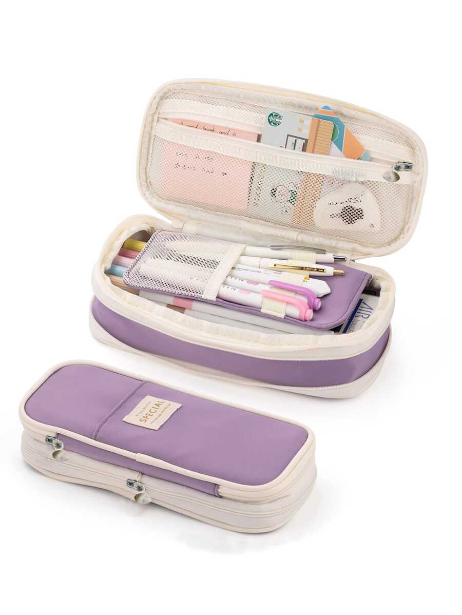 1pc Multi-layer Pencil Case - Purple - View 1