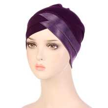 1pc Women's Solid Color Cross Turban Cap, Daily Wear Headwrap - Purple - View 6