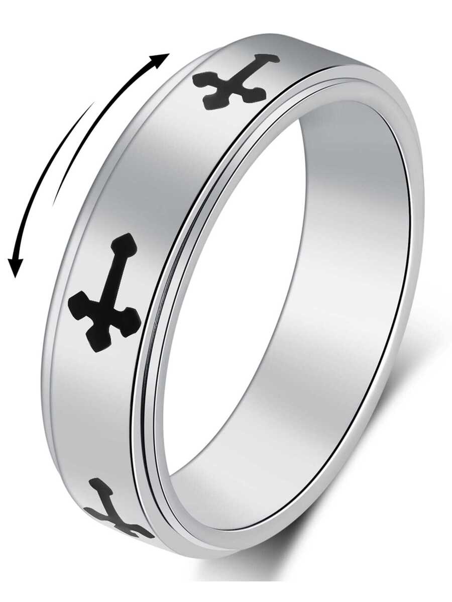 Classical Simple Plain Fidget Ring Anxiety Rings For Men Women,stainless Steel Silver Cross Wedding Band,spinner Ring Stress Relieving 6mm Ring For Anxiety, Silver Size 6 To 10 - Silver - View 1