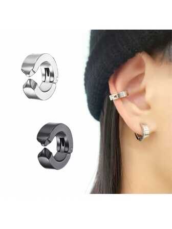 1入黑色時尚男女夾式耳環,方便無需穿耳洞即可戴上