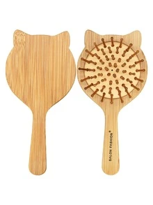 1 件迷你天然竹制发梳，气垫可爱猫咪梳，桨式顺发梳，适用于浓密/稀疏/卷曲/干性发质，便携式发梳/发刷 - 杏色 - 查看 2