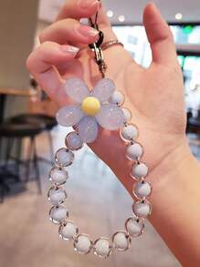 Blue Korean Style Beaded Flower Decoration Phone Lanyard Hand Strap Bag Accessory Keychain Bag Accessories Gift Gift Accessories Decor For Teen Girls Women College Students Rookies & White-Collar Workers Key Chain Charms Key Lanyard Wristlet Keychain