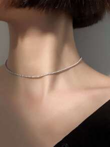 1pc Shiny Starry Sky Clavicle Chain, Fashionable Gold/Silver Minimalist Necklace Valentine's Day Accessories - Silver - View 3