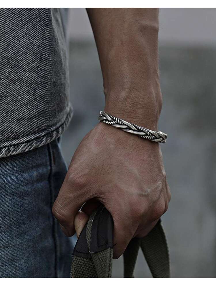 1pc Vintage Woven Cable Bracelet Metal Cuff Bangle, Unisex Hiphop Bracelet, Suitable For Gifts, Parties & Everyday Wear