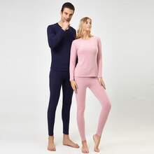 1set Men's Round Neck Derong High Elasticity Warm Underwear Set In Navy Blue - Navy Blue - View 3