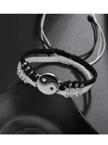 2 件最佳朋友手鍊適用於 2 條配對陰陽可調節繩索手鍊適合友誼關係男朋友女朋友 - 黑與白 - 查看 3