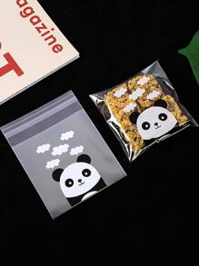 100pcs Cute Panda Pattern Baking Packaging Bag, Snowflake, Candy, Cookies, Black And White Panda Translucent Gift Bag School Supplies Food Bag Food Box Suitable For Candy Chocolate Cookies Etc. - Black and White - View 4