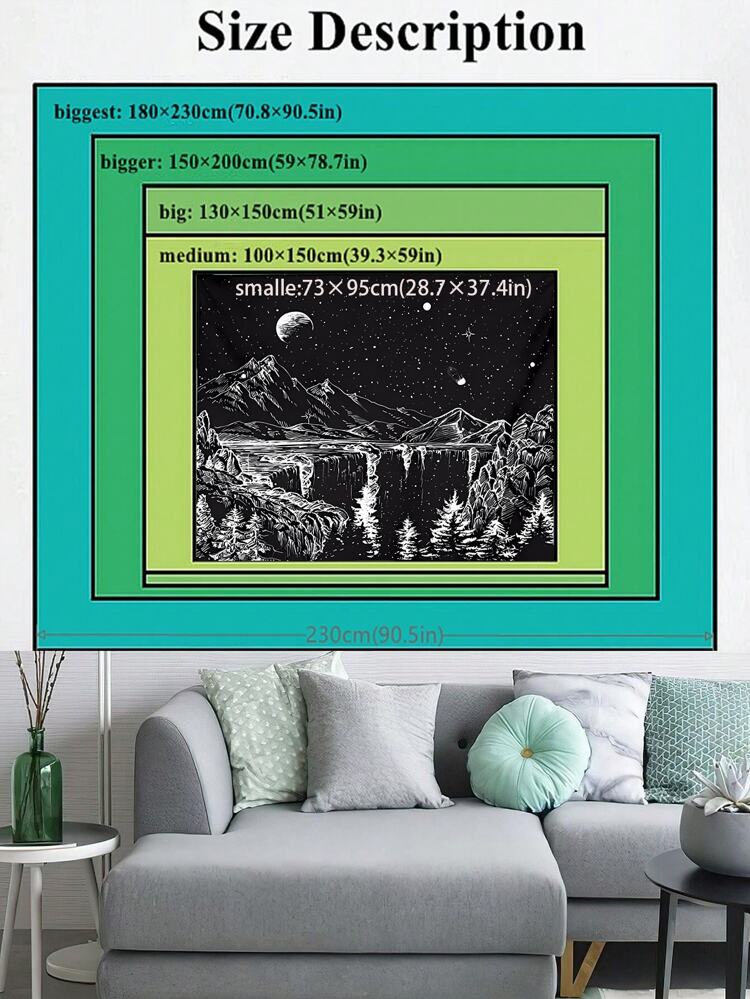 1pc Mountain & Moon Pattern Tapestry, Modern Chemical Fiber Wall Blanket For Home, Flag For Room, Room Decor, Tapestry, Wall Decor, Wall Art ,Room Stuffs, Flags For Room, Home Decor, Tapestry, Wall Tapestry