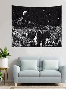 1 件山与月亮图案挂毯，现代化纤家居壁毯，房间旗帜，房间装饰，挂毯，墙壁装饰，墙壁艺术，房间用品，房间旗帜，家居装饰，挂毯，壁毯 - 彩色 - 查看 4
