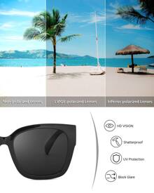Lvioe 1 Par De Gafas De Sol Polarizadas Aptas Para Mujeres Y Hombres, Gafas De Sol Extragrandes Cuadradas Con Protección Uv Ls7511 Vintage Para Usar Sobre Las Gafas Regulares - Marco negro/lente gris polarizado - Ver 6