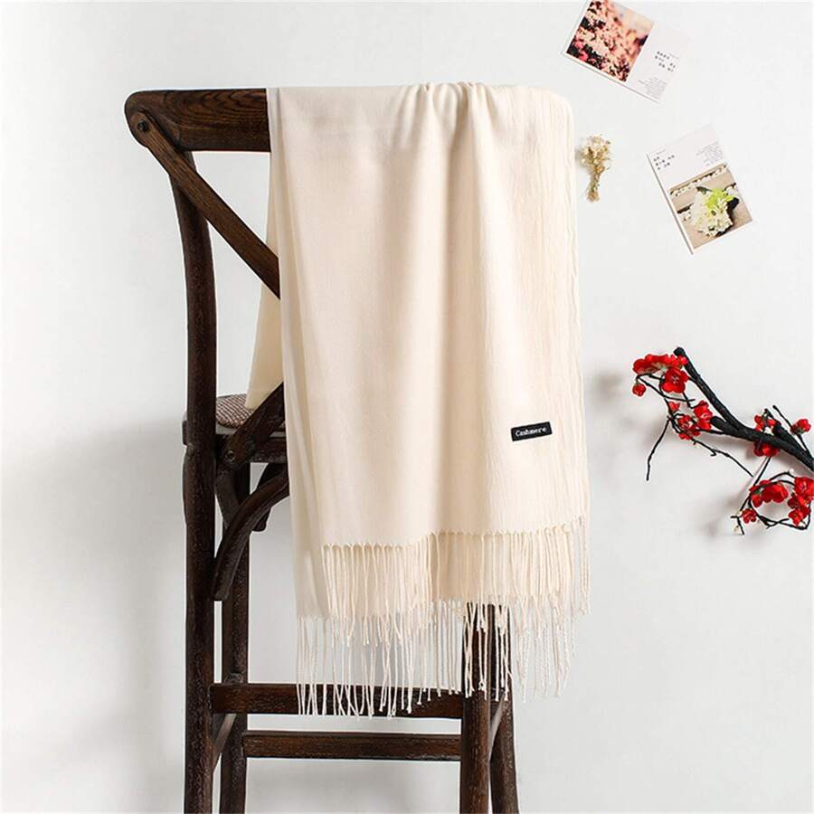 1 件 190*70cm 户外经典纯色防风披肩 男女皆宜 120g 轻薄 适合空调房保暖毯 超大围巾 冬季秋季 - 白色 - 查看 1