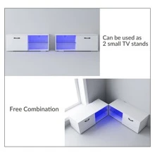 QQD LED TV Stand UV High Glossy Entertainment Center Modern TV Stand For Up To 85 Inch TV Television Stands With LED Light Gaming Media Cabinet For Living Room Bedroom