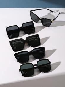 5pcs/Set Large Frame Black Glasses Sets, Suitable For Women's Daily, Back To School, Summer Vacation, Beach Vacation, Can Be Used As Clothing Accessories, Beach Glasses, Also Suitable For Summer Beach Vacation, Outdoor Travel And Other Occasions - 灰色 - 查看 3