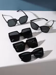 5pcs/Set Large Frame Black Glasses Sets, Suitable For Women's Daily, Back To School, Summer Vacation, Beach Vacation, Can Be Used As Clothing Accessories, Beach Glasses, Also Suitable For Summer Beach Vacation, Outdoor Travel And Other Occasions - 灰色 - 查看 4