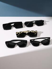 5pcs/Set Large Frame Black Glasses Sets, Suitable For Women's Daily, Back To School, Summer Vacation, Beach Vacation, Can Be Used As Clothing Accessories, Beach Glasses, Also Suitable For Summer Beach Vacation, Outdoor Travel And Other Occasions - 灰色 - 查看 2