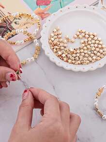 1 Hộp Bộ dụng cụ làm hạt, 500 hạt bi tròn vàng mịn, hạt bi rời dùng làm vòng tay trang sức thủ công DIY - Vàng - Xem 3