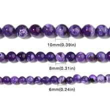 天然石頭紫色冰裂紋火葭石珠子圓形鬆散間隔珠,diy手鍊裝飾用6/8/10mm - 紫色 - 查看 5