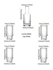 Bộ 1 ấm + 4 cốc cốc xếp chồng sọc sáng tạo màu vàng - Vàng - Xem 2