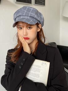 1頂女式貝雷帽，多功能時尚方格八角帽，大型頭帶棒球帽，垂直條紋畫家帽，別緻報童帽，適用於所有場合 - 霧霾藍 - 查看 1
