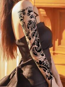 1入組水波霧暗花紋臂部暫時性紋身貼紙,男女皆宜且防水 - 黑色 - 查看 3