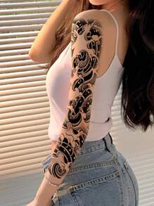 1入組水波霧暗花紋臂部暫時性紋身貼紙,男女皆宜且防水 - 黑色 - 查看 1