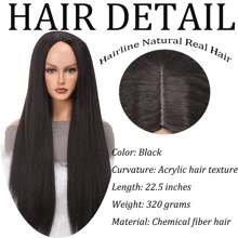 化纤假发黑色亚克力发质22.5英寸女士长发假发女士长直发化纤假发 - 黑色 - 查看 10
