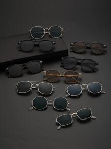 6pcs Men's Metal & Plastic Geometric Frame Fashionable Casual Street Style Glasses, Suitable For Holiday Gifts, Outdoor Vacation Accessories - Bộ ấm trà 6 món màu đen trắng trong suốt - Xem 2