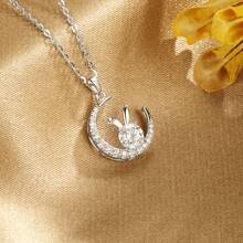 5毫米莫桑石925銀兔形項鍊,模擬鑽石女士18k白金鍍18英寸電纜環鏈生日禮物她的結婚週年紀念禮物女士珠寶