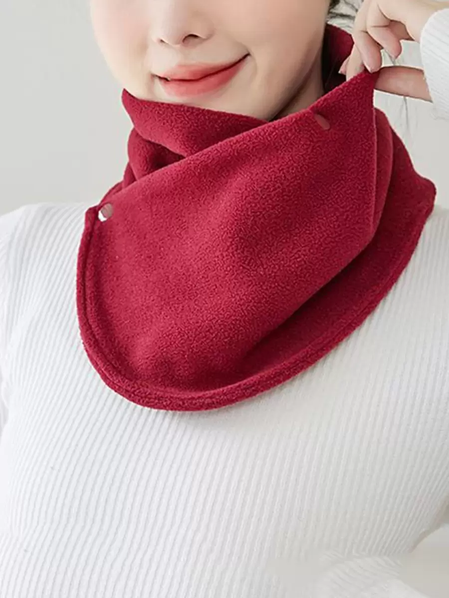 1入組加厚長毛絨冬天圍巾,中性領濃烈香調圍巾適用於騎術,保留和保護 - 酒紅色 - 查看 1