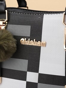 La bolsa de asas de moda de las señoras decoradas a cuadros - Gris - Ver 8