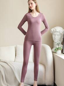 Bộ đồ lót giữ nhiệt cho nữ màu trơn - Màu tím - Xem 4