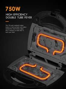 Yabano Sandwich Maker, Waffle Maker, Toaster And Electric Panini Press Grill With Non-Stick Coating Plate, Easy To Clean, Heating Up Fast, Black - 黑色 - 查看 2