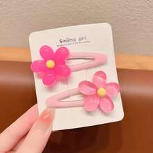 2pcs/set Pink Flower Hair Clips - Hot Pink - View 1