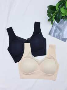 2pcs/Set Mesh V-Neck No Trace Underwear, Comfortable & Breathable Push-Up Bra, Lingerie - Multicolor - View 4